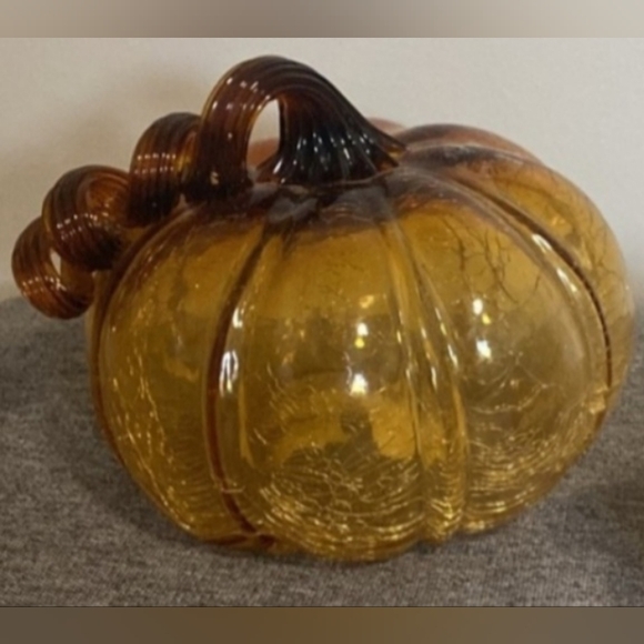 Amber Glass Pumpkins w/Brown Curly Decorative Stems, Set of 2 - Picture 10 of 11